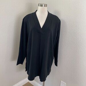 Isaac Mizrahi Live Essentials Womens Plus 3X Black 3/4 Sleeve Pima Tunic Top